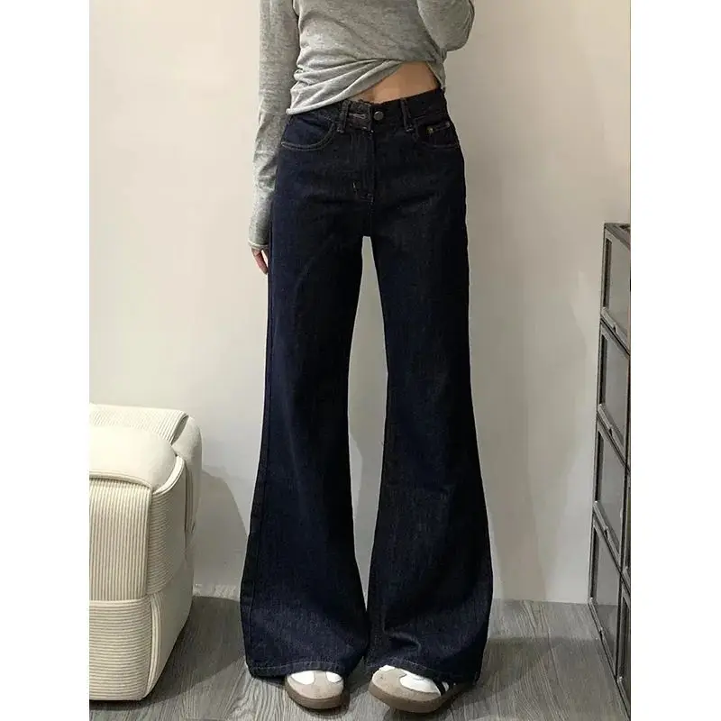 Vintage Blue Women Jeans Hip-hop Fashion Streetwear Y2K Wide Leg Straight High Waist Trousers Classic Baggy Denim Pants 2025