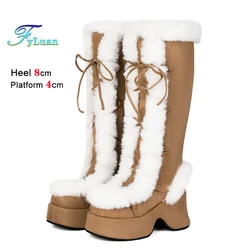 Pluizige warme winter lange laarzen voor dames Sneeuwlaars Nepbont Veterschoenen Dikke platform Vrouwelijke schoenen Cosplay De kerstcadeauschoenen