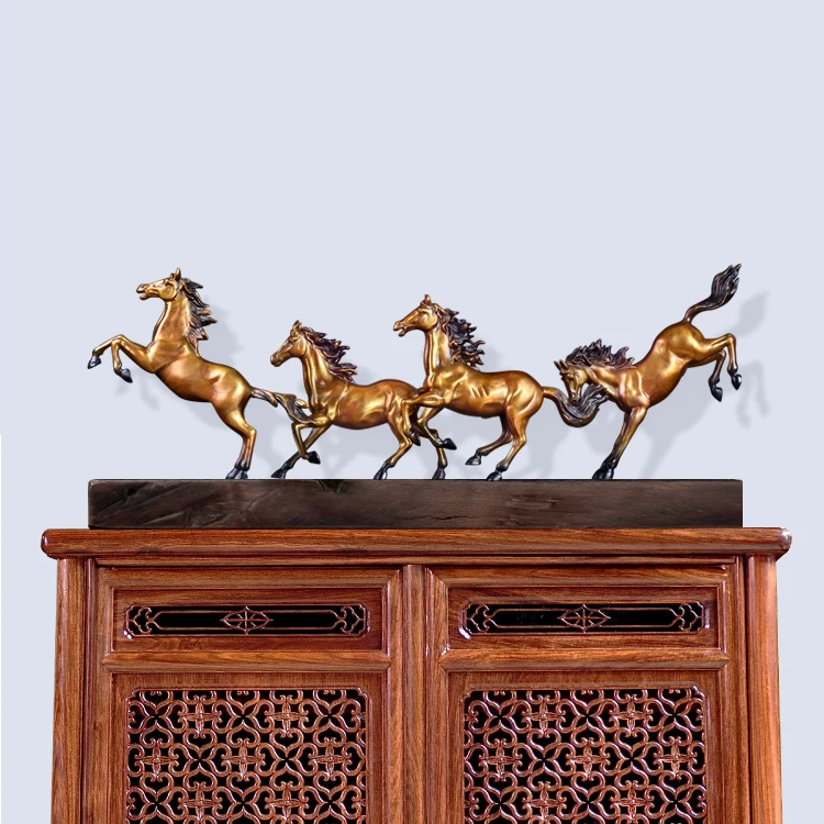 Large TOP ART Home store Company SHOP decorative business ART bring wealth money GOOD LUCK Success 4 horses FENG SHUI Statue