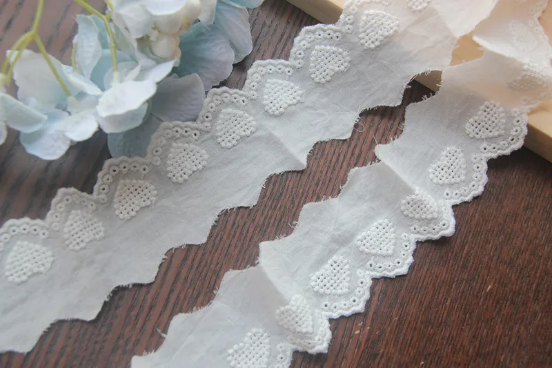 5Yard/Los reine Baumwolle herzförmige Stickerei Spitzen besatz 4cm breite DIY Kleidung Kleid Sofa Vorhang Stoff genähte Accessoires – Detail 4