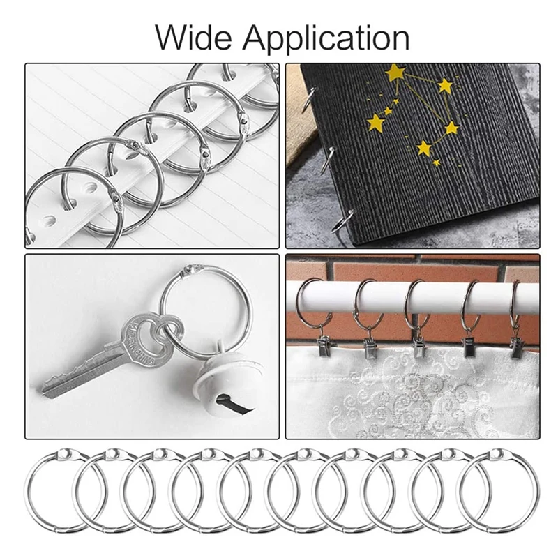 ルーズリーフ金属バインダーリング、ブックリング、インデックスカード、スクラップブック、フラッシュカード、25mm、120個