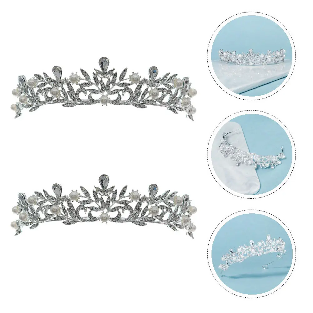

1Pcs Pearl Crown Rhinestone Hair Hoop Silver Elegant Wedding Party Headband Women Rhinestone Headdress Bridal Hair Accessories