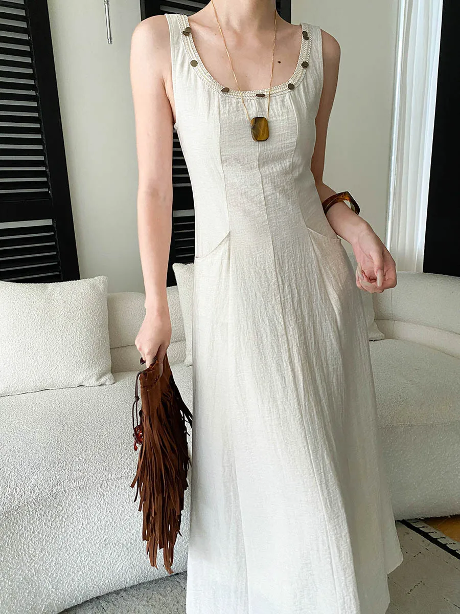 Frühlings- und Sommerkleid für Damen, einfarbig, figurbetont, schmal geschnitten, elegant, Camisole-Kleid – Detail 11