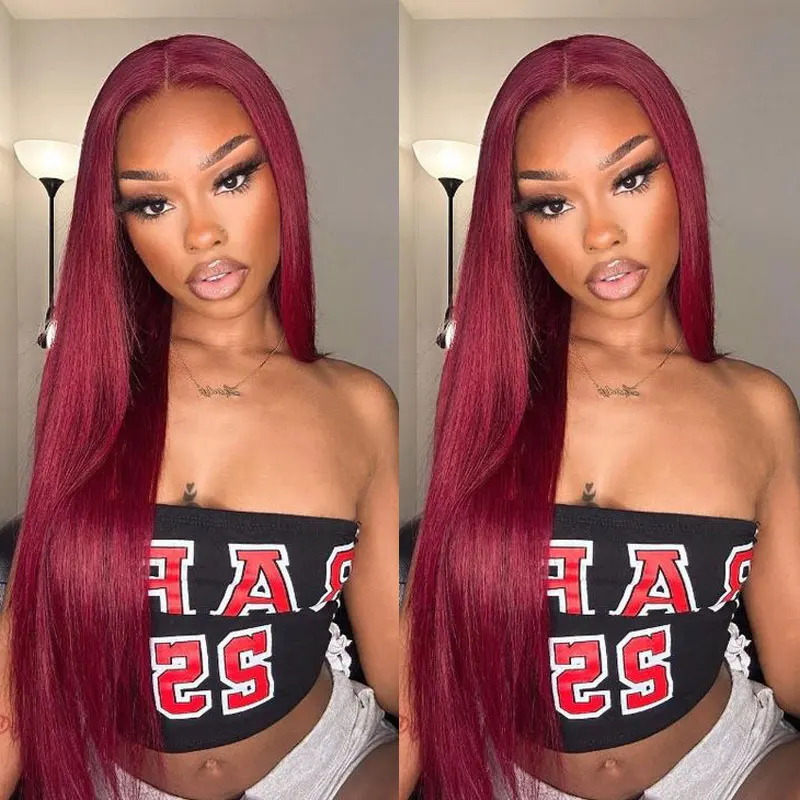 Bombshell Wine Red Straight Synthetic 13x4 Lace Front Wigs Glueless High Quality Heat Resistant Fiber Hair For Women Cosplay Wig