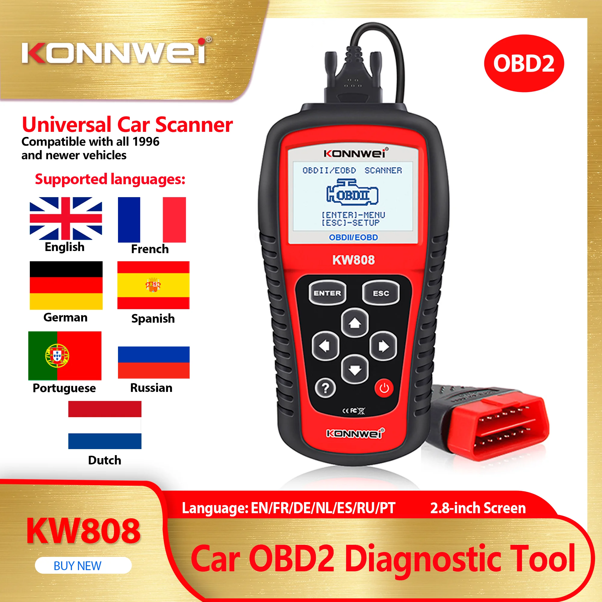 

Диагностический сканер KONNWEI KW808 для автомобилей OBD2: считывание и удаление кодов неисправностей, тестирование датчиков O2, проверка индикатора Check Engine