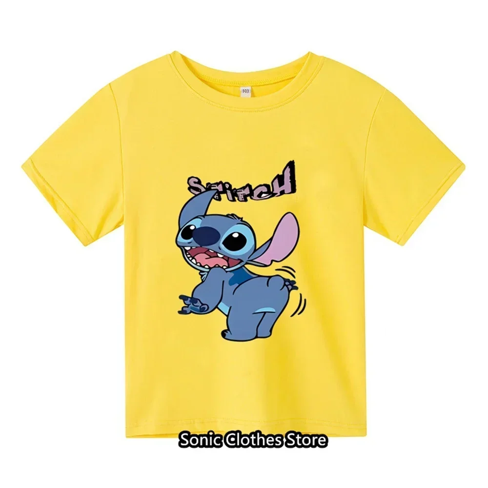 2024 Summer T-shirt 3-14 Year Old Children's Top Lilo&Stitch Kawaii Pattern Children's T-shirt Casual Style