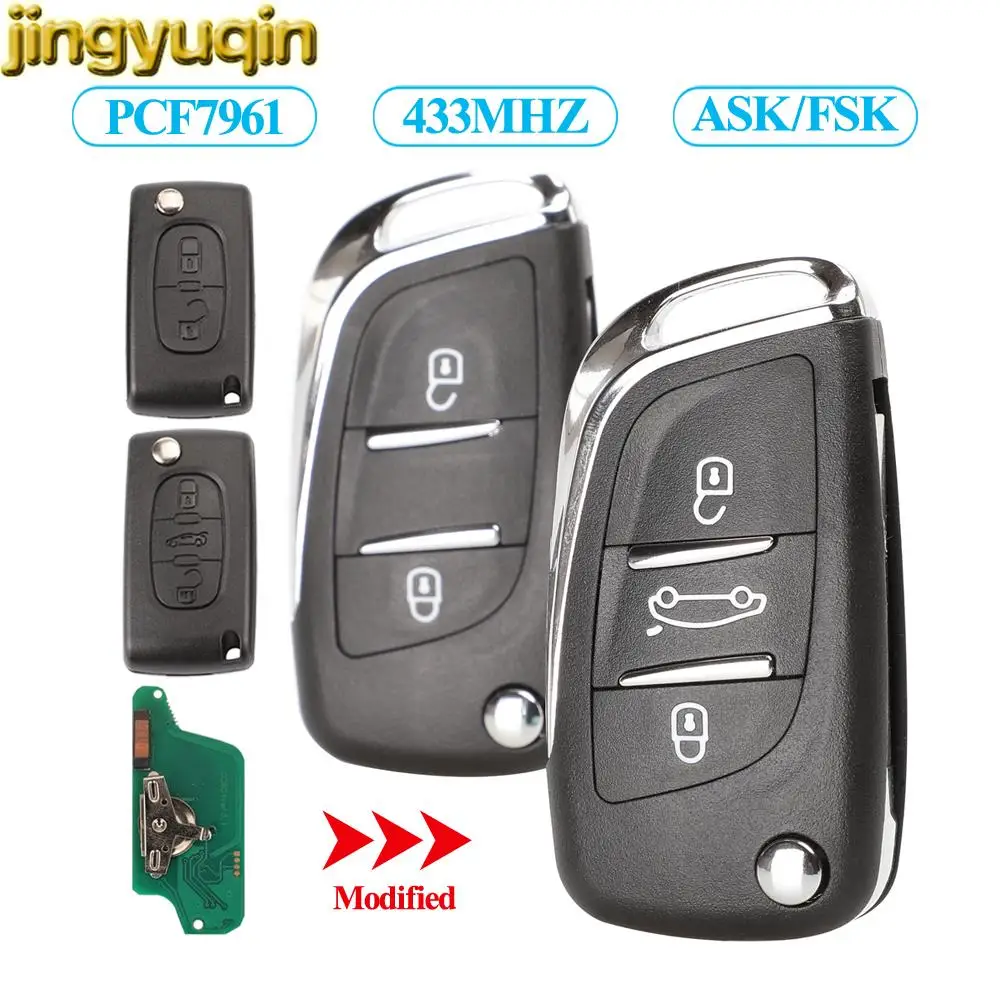 Jingyuqin ASK/FSK 433MHz PCF7961 Modified Flip Remote Key Fob For Citroen PICASSO C2 C3 C4 C5 C6 C8 Peugeot HU83/VA2 CE0536/0523