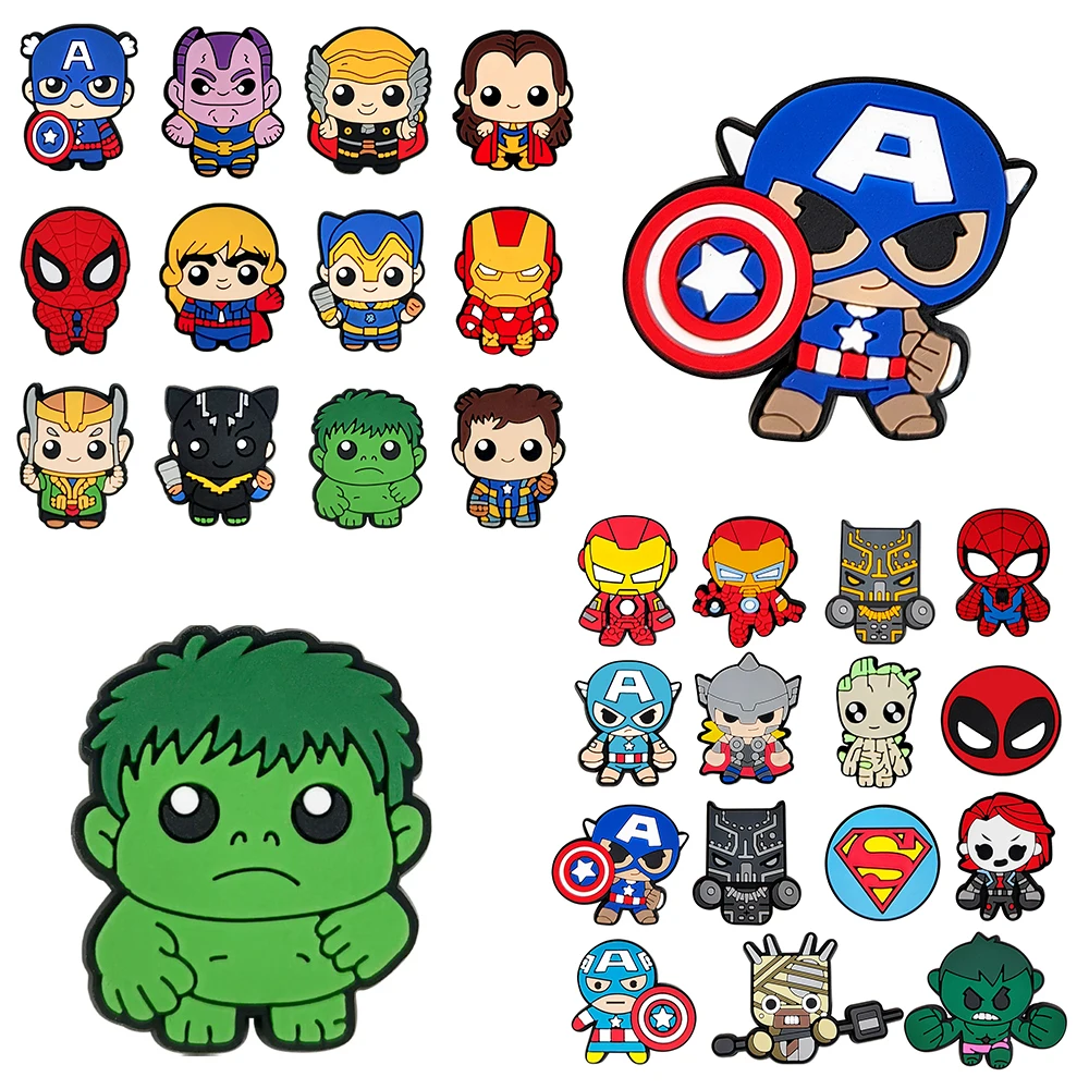 12/15pcs Cute Superheroes Series for Shoe Charms Designer Accessories DIY Decoration for Classic Clog Kids Gifts Hot Sale