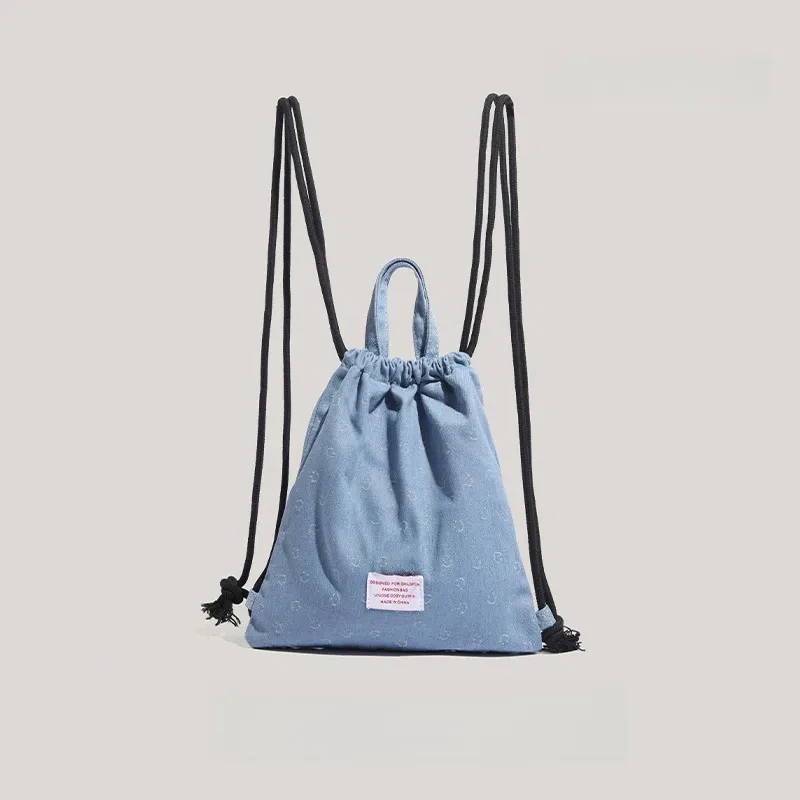 2025 New Denim Backpack Women's Versatile Drawstring Fashion Small Backpack