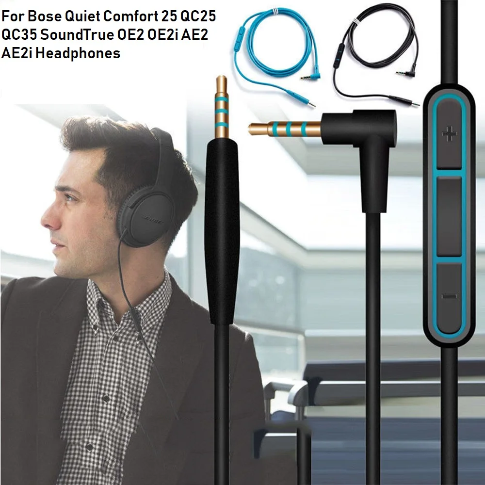 For BOSE QC35 QC25 OE2 Soundtrue Soundlink Headset 3.5 to 2.5 Pairs of Recording Cables Mic Cable Headphone Audio Cord 140cm