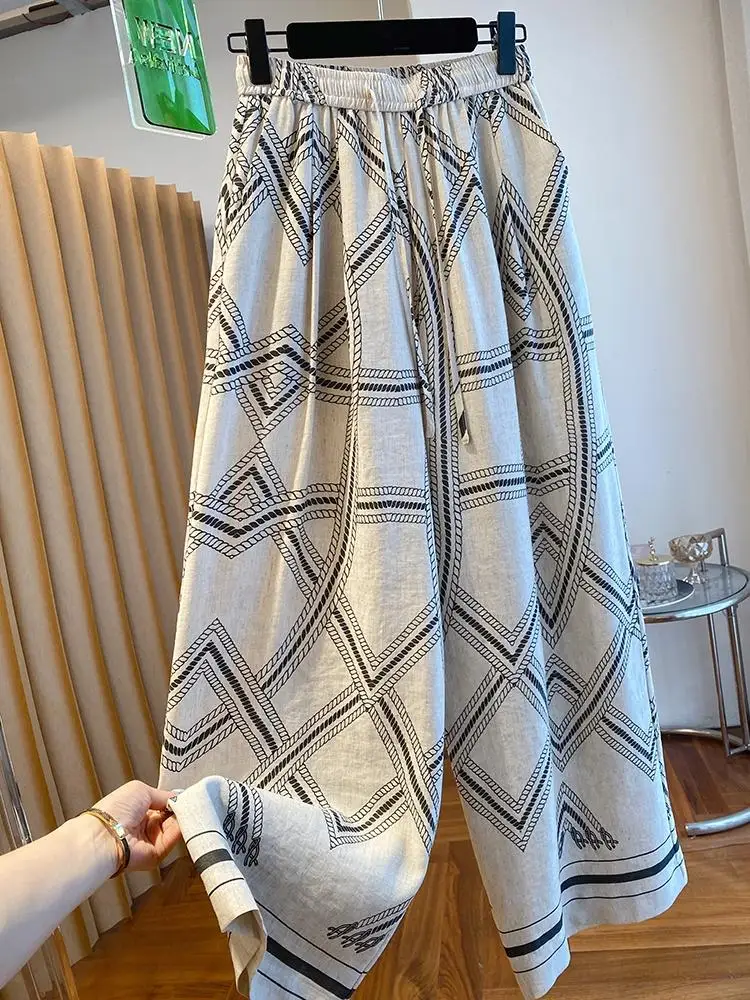 

Ele Simple Cotton Linen Wide Leg Pants Women's High End Linen Luxury Floor Length Pants Commute Sle l Waist Long ...