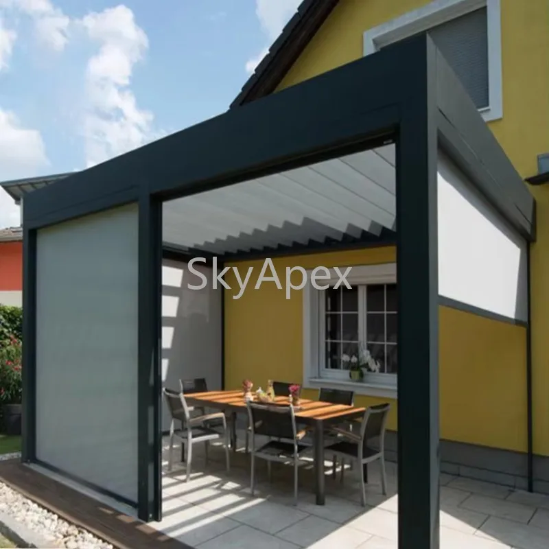 الحديثة التعتيم في الهواء الطلق الستائر الدوارة الذكية يندبروف التحكم عن بعد مقاوم للماء المضادة للأشعة فوق البنفسجية قوي للفناء حديقة ديكور المنزل #5