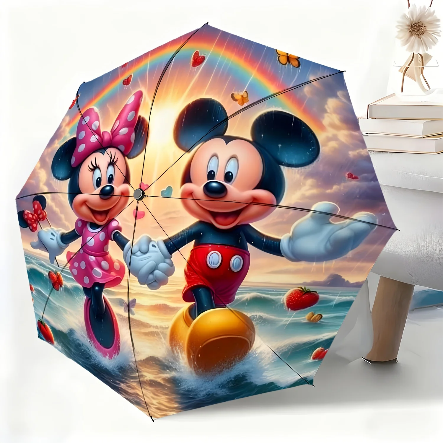 

Автоматический зонт с изображением Микки и Минни, лицензированный Disney, 1 шт. | Подходит для любых случаев, портативная складная конструкция, идеально подходит.