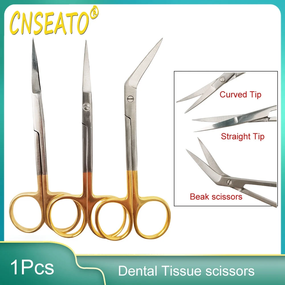 Dental Tissue scissors Stainless Eye Double Eyelid Scissors Beauty Scissors Cut Tissue Scissors Golden Handle 11.8cm Forcep