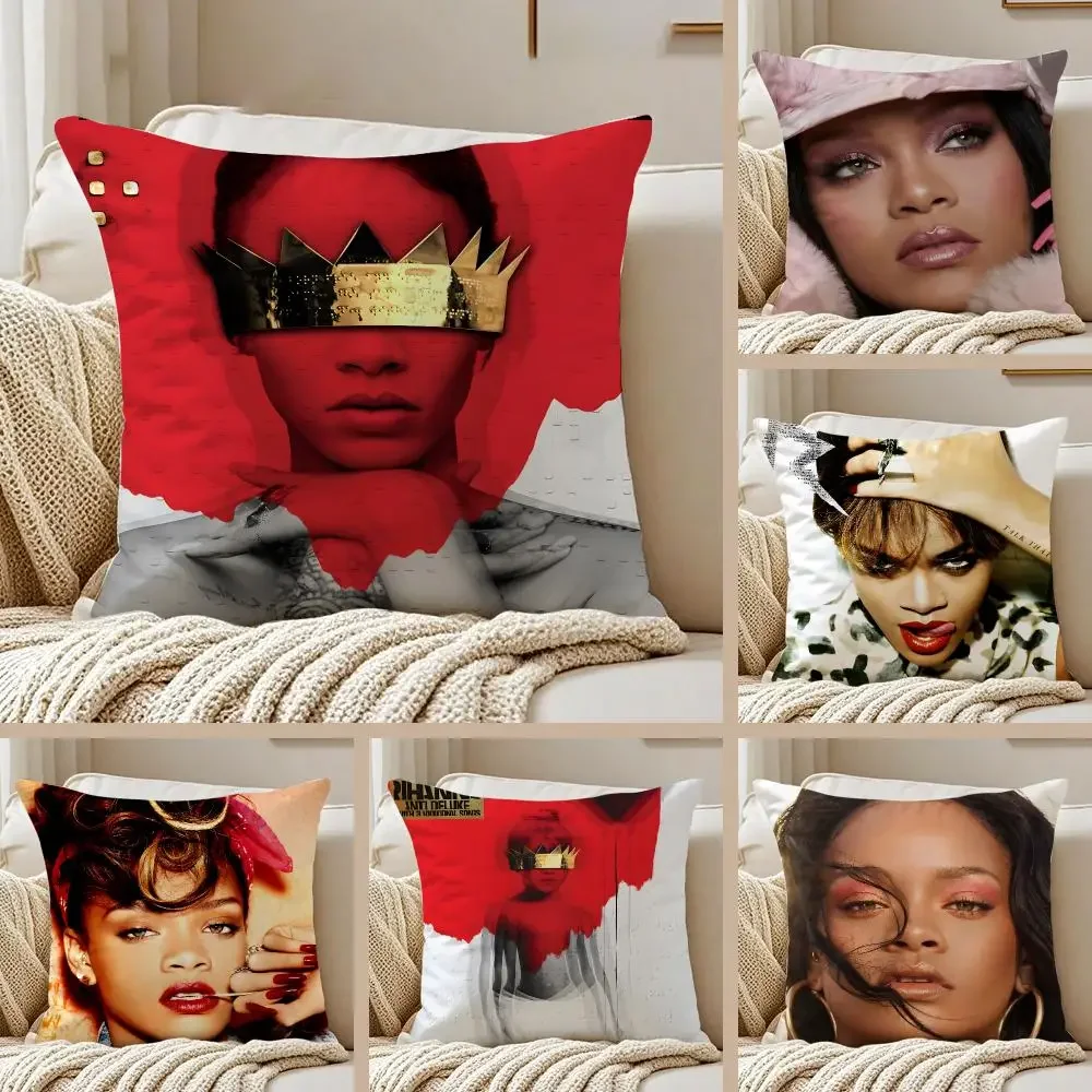 Pop Icon R-Rihanna Cushion Cover Pillowcase Anti-dustmite Invisible Zipper Short Plush Sofa Cushion