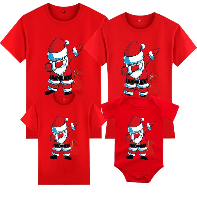 Christmas Adult Kids T-shirt Baby Romper Father Mother Son Daughter Clothes Short Sleeve Cotton Cartoon Print Family Look