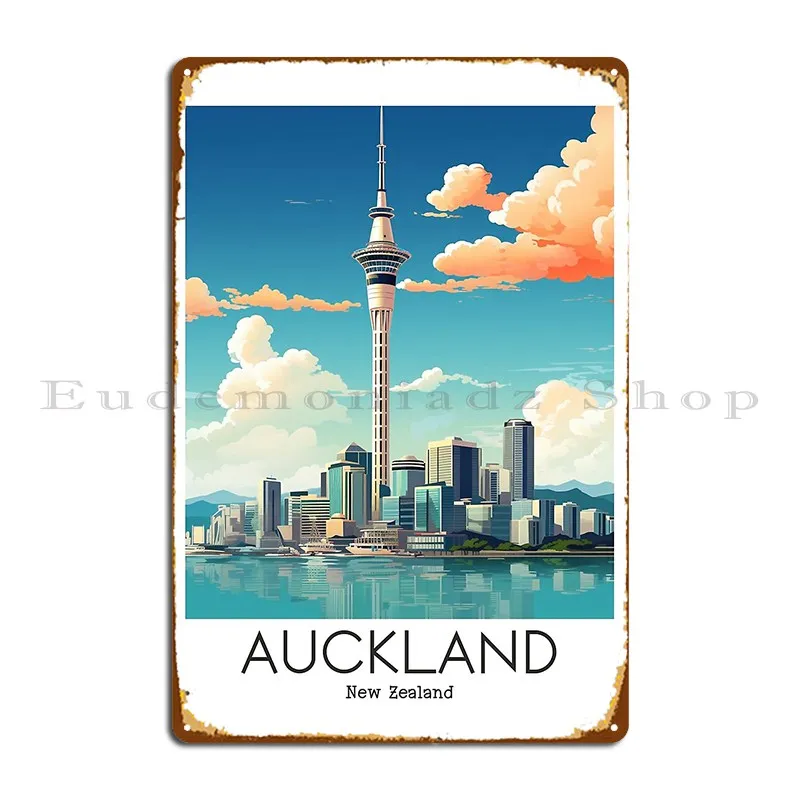 A Vintage Travel Illustration Of Auckland New Zealand Metal Sign Club Garage Customize Wall Decor Cinema Tin Sign Poster