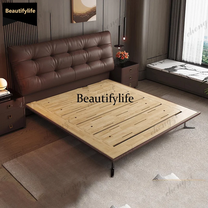 

Q181 Leather Design Bed European Modern Space Saving Double Bed Headboards Platform Simple Storage Letto Matrimoniale Home