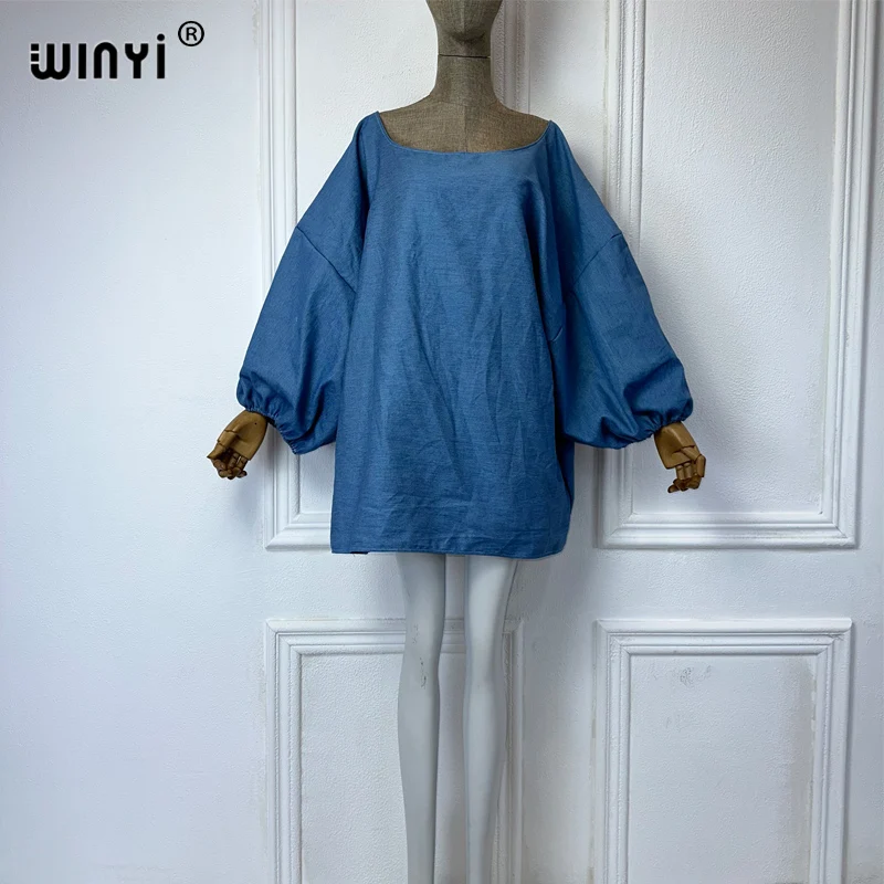 WINYI NEW Original Bubble sleeves making old denim dresses Fashion Africa Womens holiday Casual Maxi beach dress party dresses