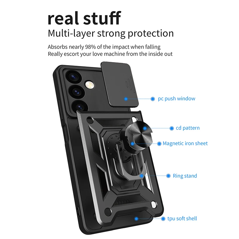 Slide Camera Lens Case For Samsung Galaxy S24 Ultra S24 Plus S23 FE A55 A15 A05 Military Grade Bumpers Armor Protective Cover