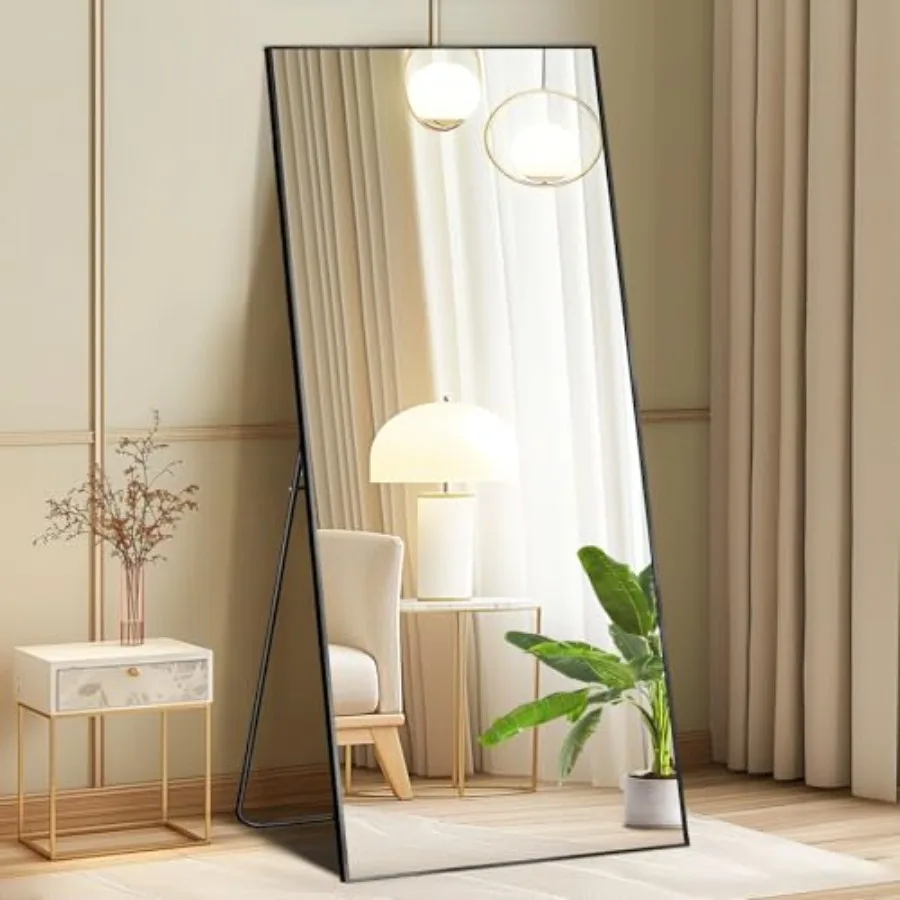 

64"x21" Full Length Mirror with Stand Floor Standing Aluminum Frame ShatterProof Nano Glass for Bedroom Living Room Cloakroom M