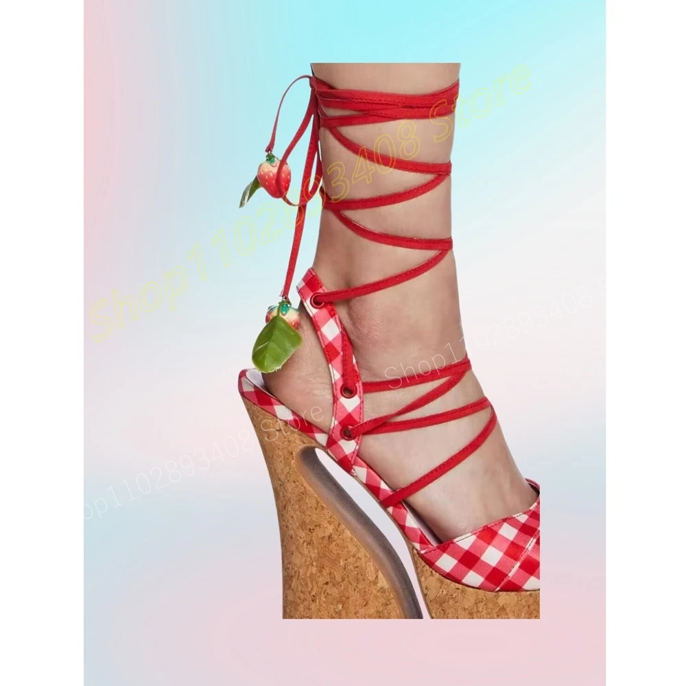 Cherry Decor sandali con tacco stile Strappy piattaforma di colore misto Peep Toe Lace-up rosso nuovo Design scarpe da donna 2024 estate Para Mujere