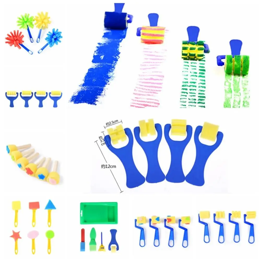 Esponja escova esponja carimbo escova kits cogumelo vara eva rolo diy esponja selo escova diy flor pintura brinquedos educativos