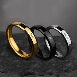 Personalized Engrave Name Letters Stainless Steel Rings For Men Women Custom Love Heart Couple Birthday Date 6mm Ring Jewelry