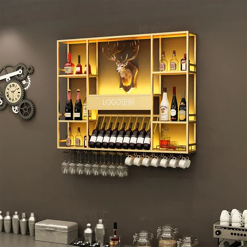 Barkast Wijnkoelkast Whiskey Showcase Nordic Hangende Drankjes Wandrek Metalen Vitrinas Opbergplanken Barmeubilair