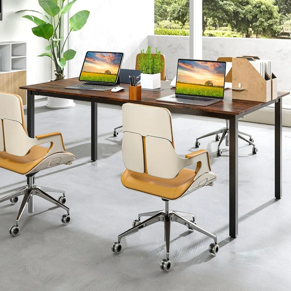 طاولة مؤتمرات، طاولة مكتب كبيرة مقاس 71 بوصة × 35.5 بوصة مع حلقة كابل، أرجل معدنية قوية، مكتب كمبيوتر طويل جدًا لغرفة اللوحة