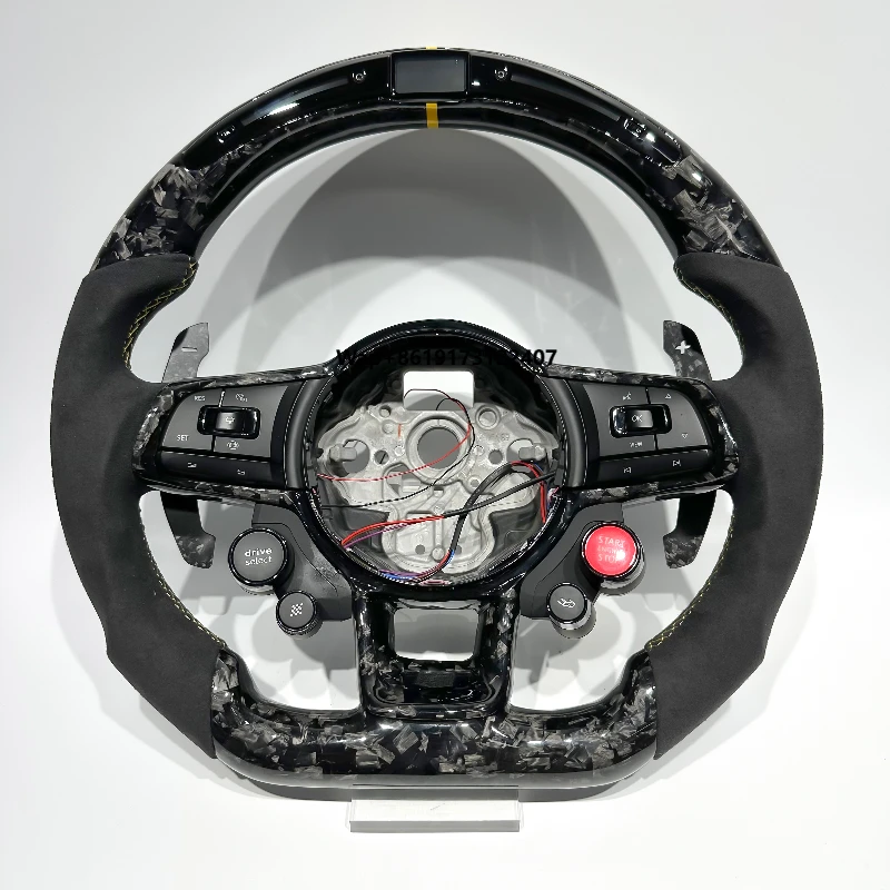 Volante Deportivo de Fibra de Carbono Forjado Plateado con Botón de Encendido, Botón de Modo y LED para MK7 MK6 MK5