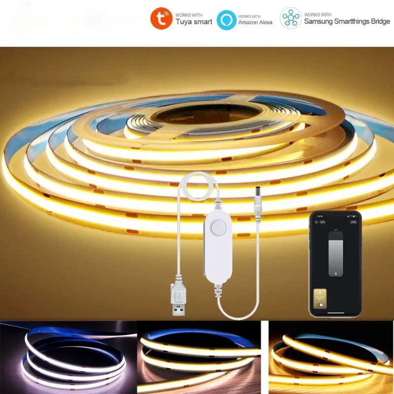 5V USB Tuya Zigbee 3.0 COB LED مع شريط عكس الضوء 1m-5m 320LED