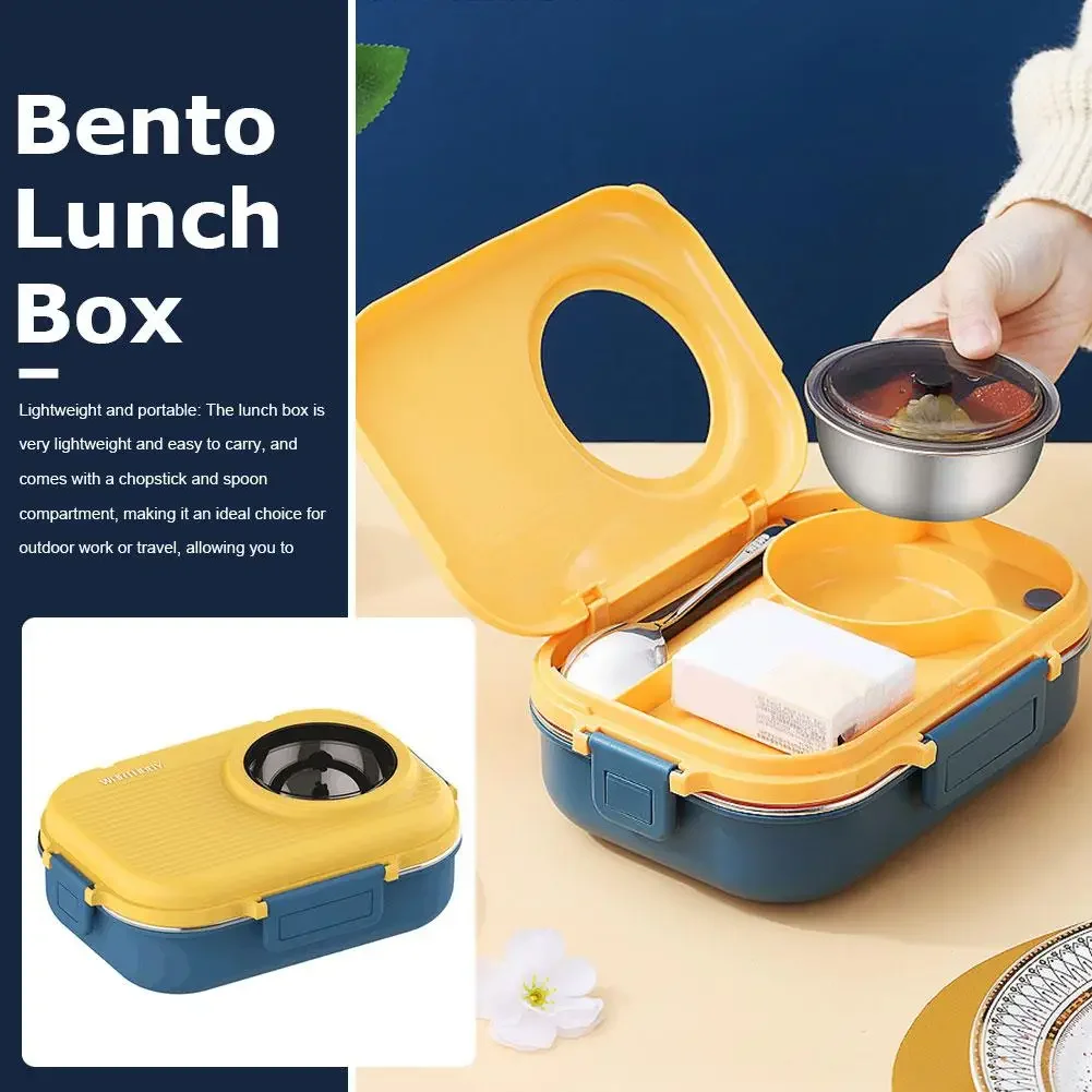 

1100ML 2 Layer Bento Lunch Box With Spoon Fork, Kid High Capacity Microwae Food Containers Portable Leakproof Office Camping