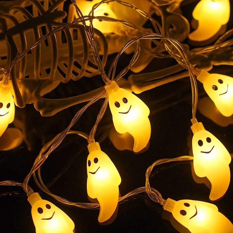 Nieuwjaar Halloween Ghost Led String Lights Indoor Sfeer Kerstdecoratie Kamer Batterij Verlichting Feest Waterdicht 080