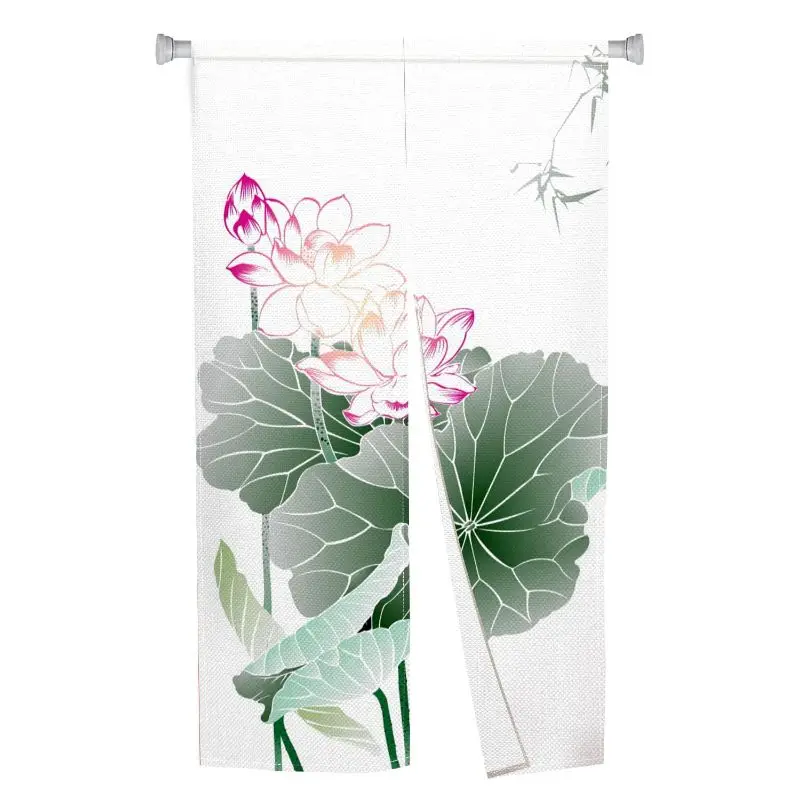 VIKAMA New Chinese Koi Lotus Door Curtain Ink Flower Partition Curtain Tea Room Covering Curtain Home Decoration