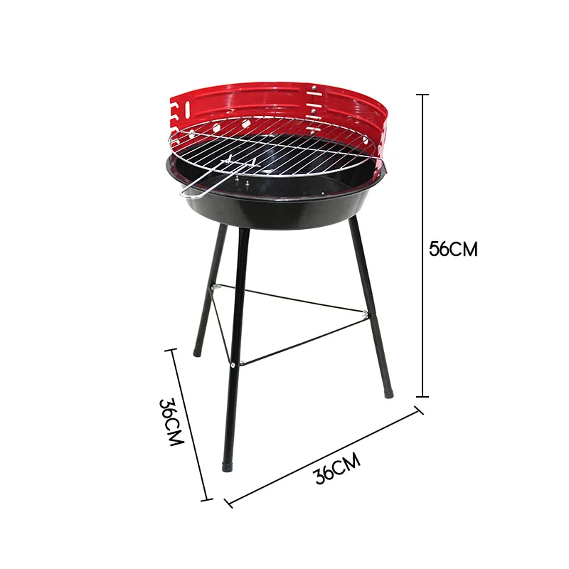 14-Inch Charcoal Barbecue Grill with Three Legs Grill Rack Adjustable Outdoor Camping Portable Household Barbecue