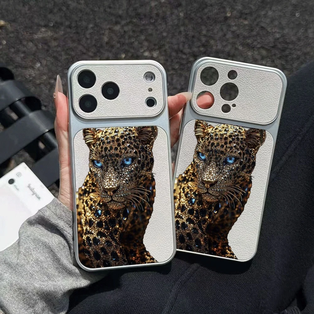 Chic Statement Leopard Head Phone Case For iPhone 17 16 15 14 13 12 Pro Max 16 15 Plus 17E Air Leather Shockproof Soft Cover - view 3