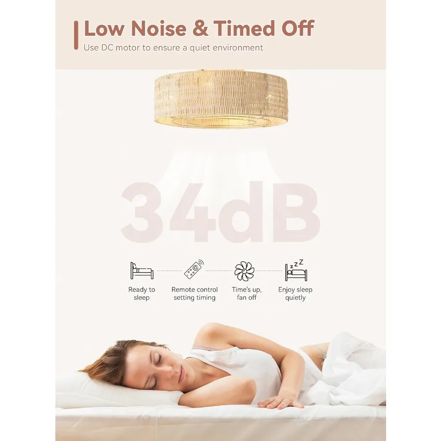 مراوح سقف منخفضة المستوى مع أضواء 20 مروحة سقف بوهو راتان مع حامل خفيف وأسطوانة تحكم عن بعد محبوسة بـ 6 سرعات