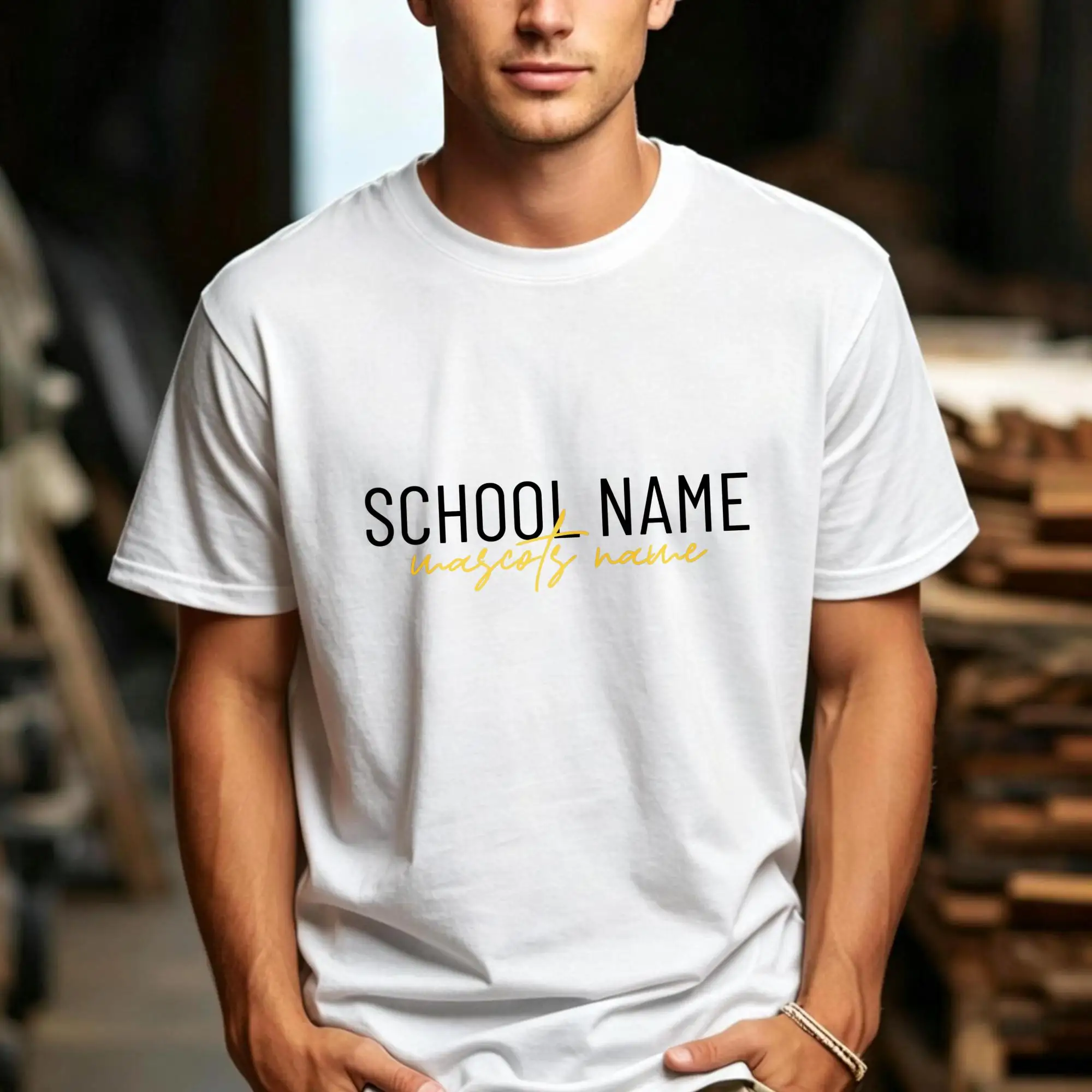 School Mascot Tee Two Tone Font Spirit Graphic Top Personalized Campus Team Casual Apparel Crew Neck Daily Supporter Shirt