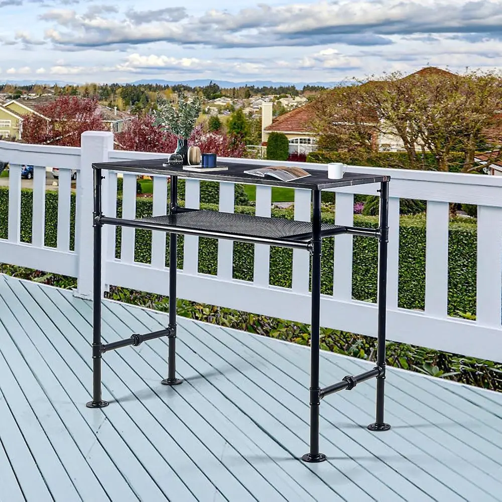 

Винтажный промышленный высокий барный стол 47 дюймов с мраморной столешницей и полкой для хранения, прочный металлический каркас