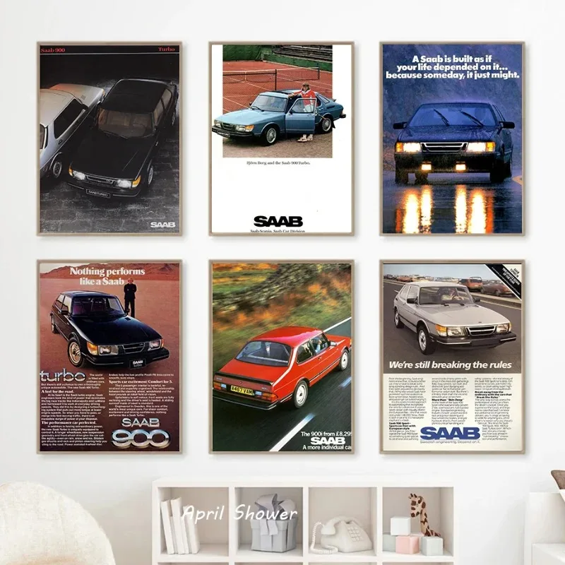 Póster clásico Vintage Saab 900 Turbo Cars, pintura en lienzo e impresiones, arte de pared, imagen HD para decoración del hogar Boyroom, colección