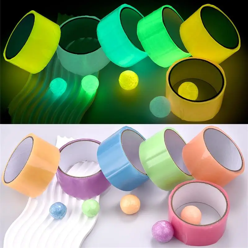 1Roll Luminous Sticky Ball Tape Colored Decompression Adhesive Sticky Ball Tape Toy Party For Relaxing Toy Rolling Craft Gifts