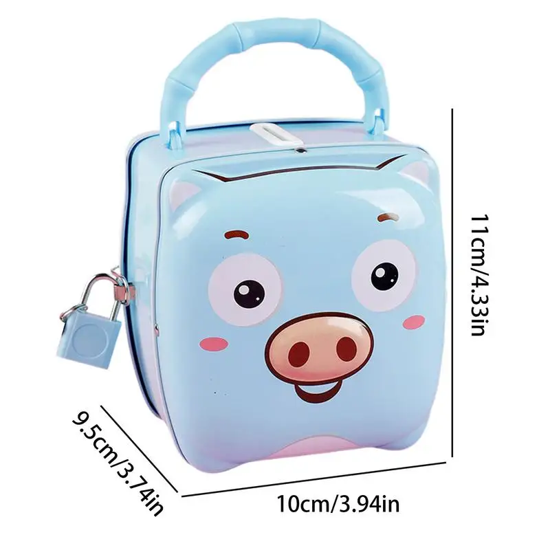 Cute Money Saving Box Cartoon Animal Safe Bank Small Cash Box Desk Ornaments Portable Metal Containe Nursery Decor With Handle