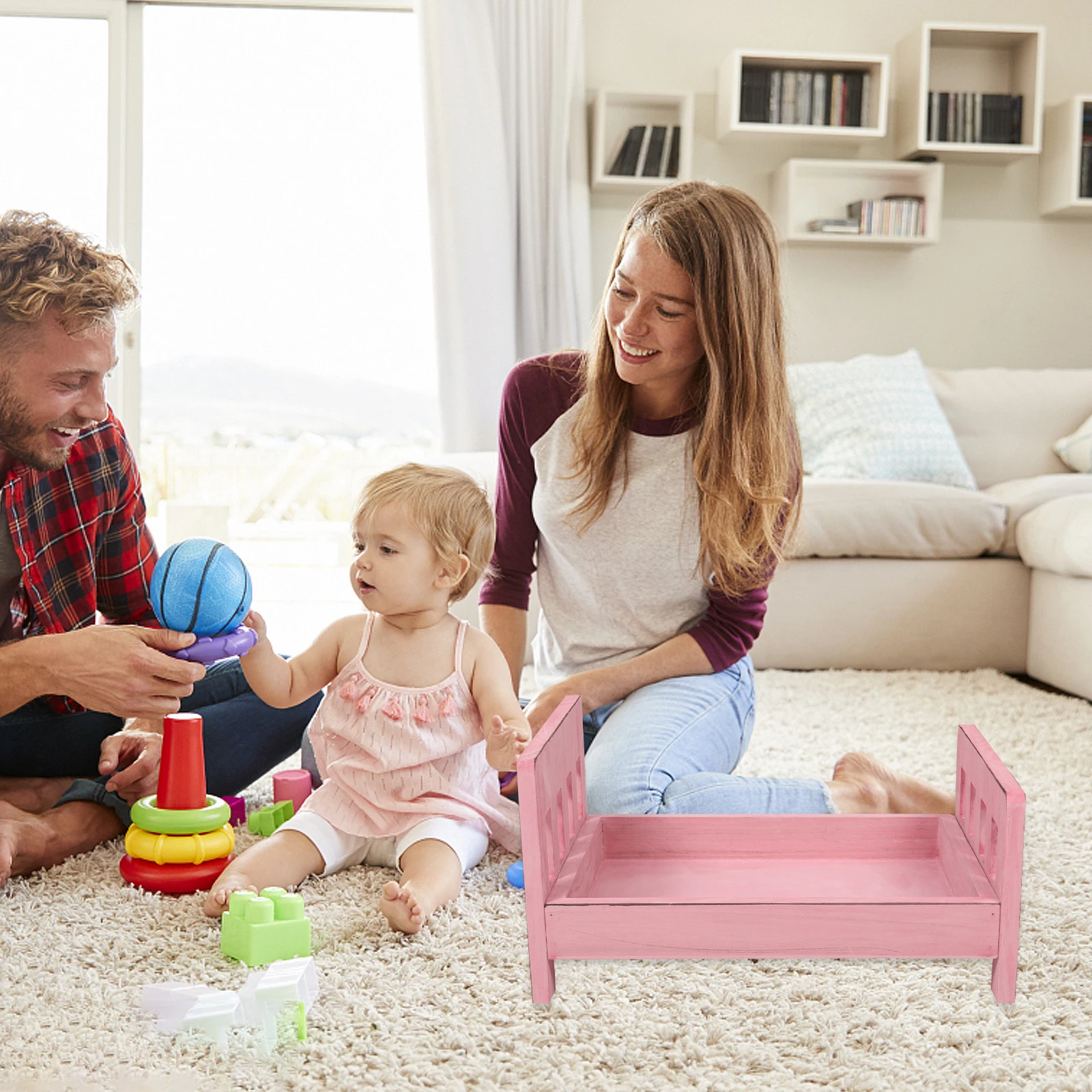 

Wooden Baby Bed Prop Vintage Design Solid Wood Newborn Photography Setup Baby Photoshoot Prop Multifunctional Infant Wood Bed