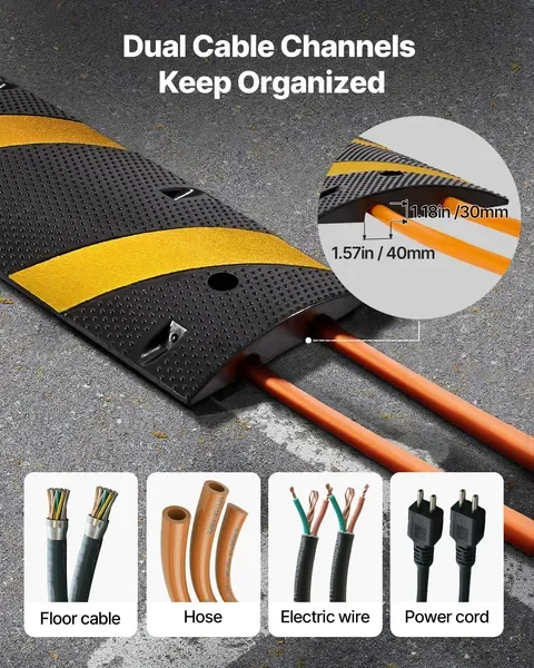 نتوء سرعة مطاطي شديد التحمل بطول 6 أقدام، قنان، 22000 رطل/محور، 72 بوصة، واقي كابل، لطريق الممرات