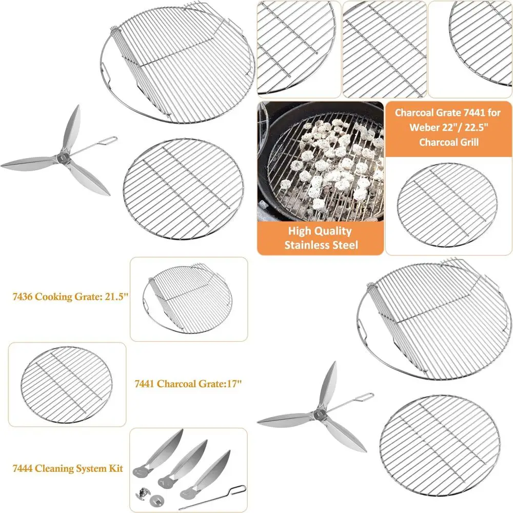 

Решетка для приготовления пищи на углем гриле для чайника 22-22,5 дюйма, совместимая с моделью 74367441, 7444, комплект системы очистки одним касанием