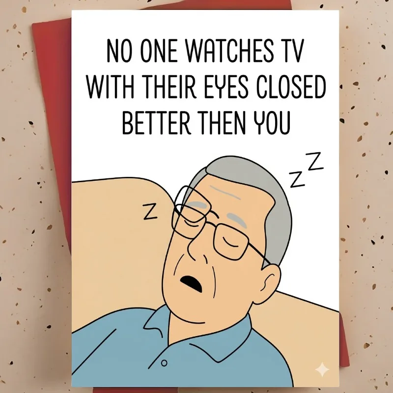 Funny Father's Day Card - "No one is better at watching TV with your eyes closed" Humorous Poetry Greeting Card, Cartoon Dad Design, Birthday and Father's Day Gifts, Perfect for Birthday, Congratulations, Thank You Dad, Father's Day Gifts