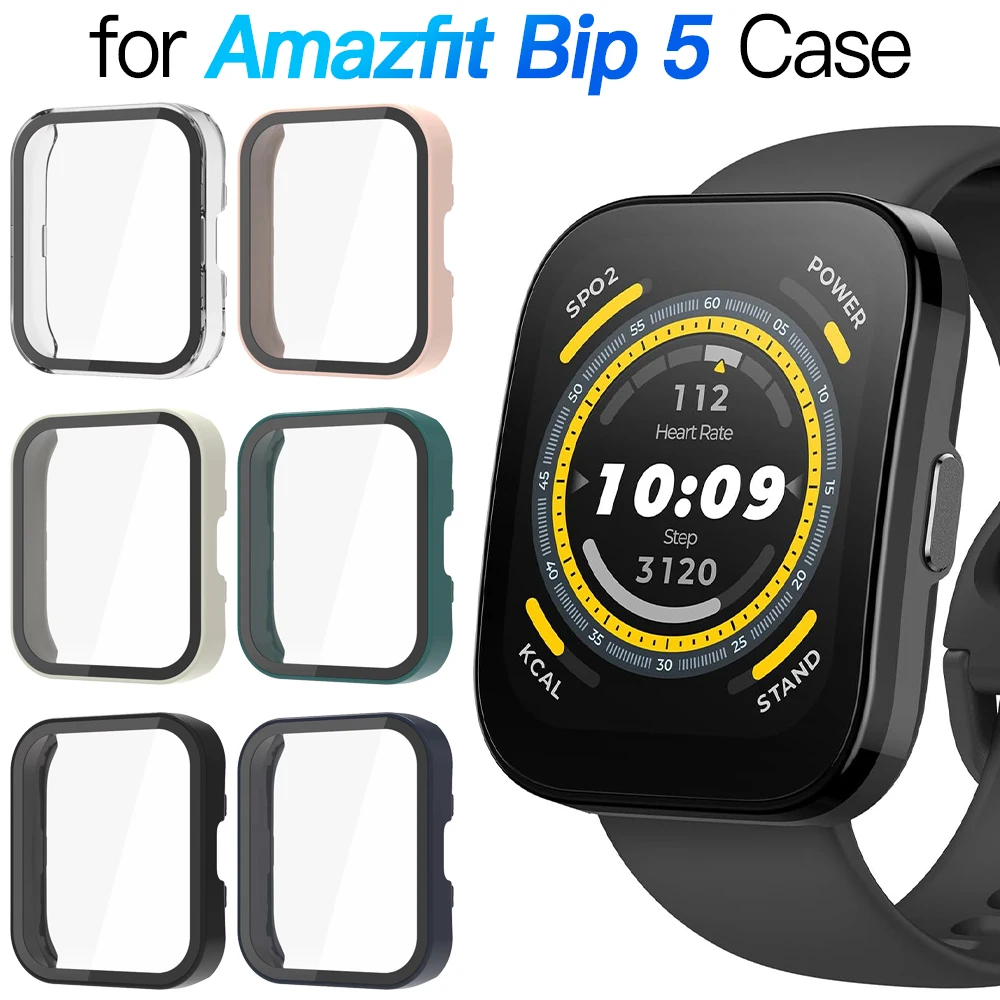 Glass+Case for Amazfit Bip 5 Screen Protector Tempered Glass & Hard PC Protective Bumper for Amazfit Bip5 Cover Accessories