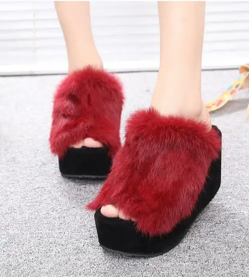 Autumn Winter New Women\'s Thick-soled Slippers Female Wedge 9cm High-heels Shoes Outside Wear Sponge Cake Thick-soled Flip Flops