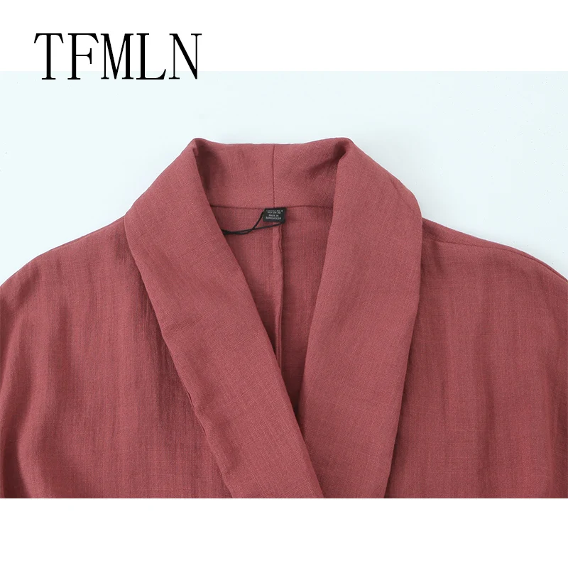 TFMLN أطقم سراويل على طراز بيجامة للسيدات 2025 بلوزة جديدة بأكمام طويلة مع وشاحات وقمصان علوية طقم نسائي مكون من قطعتين